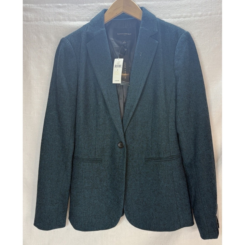 Banana Republic Wool Blend Sport Coat Women's Size 2 Teal Blue Blazer NWT